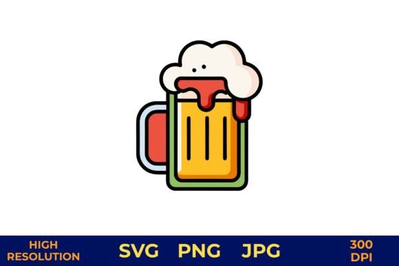 Beer Mug Vector with Frothy Foam Top