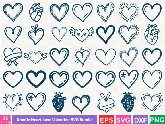 Doodle Heart Love Valentine SVG Bundle