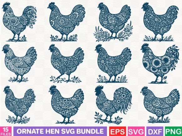 Ornate Hen SVG Bundle